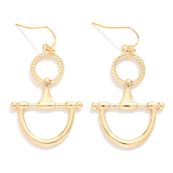 Textured Metal Hoop & Horsebit Drop Earrings 

- Approximately 2" L
