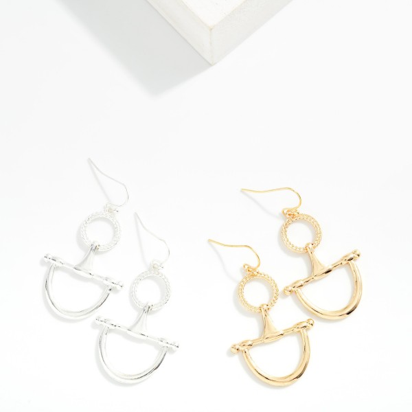Textured Metal Hoop & Horsebit Drop Earrings 

- Approximately 2" L
