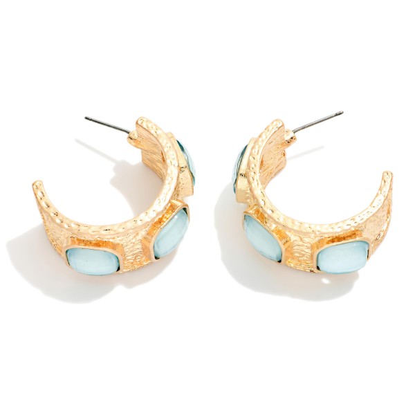 Chunky Hammered Metal Hoop Earrings With Square Acetate Details 

- Approximately 1" D