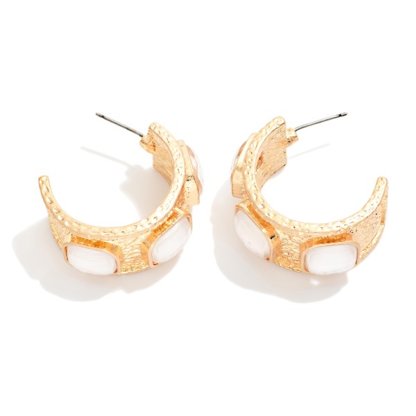 Chunky Hammered Metal Hoop Earrings With Square Acetate Details 

- Approximately 1" D