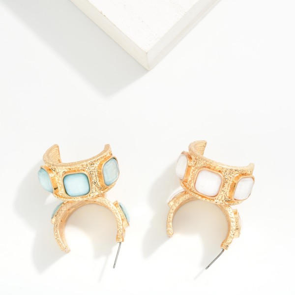 Chunky Hammered Metal Hoop Earrings With Square Acetate Details 

- Approximately 1" D