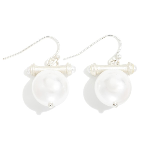 Metal Tone Bar Drop Earring Featuring Pearl 

- Approximately 1" L 