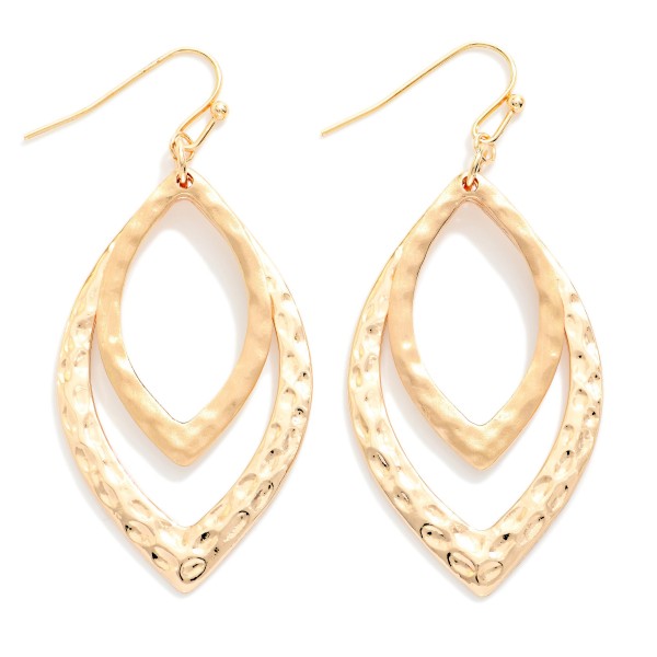 Nesting Hammered Metal Navette Shape Drop Earrings 

- Approximately 2.25" L