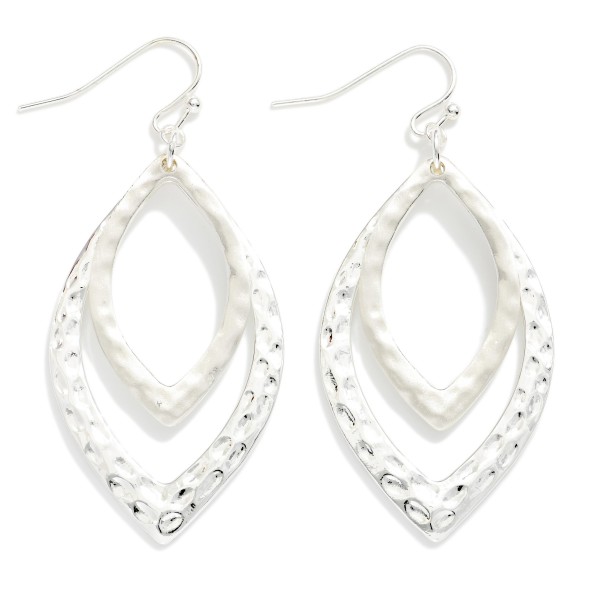 Nesting Hammered Metal Navette Shape Drop Earrings 

- Approximately 2.25" L