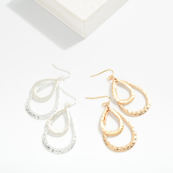 Nesting Hammered Metal Teardrops Post Drop Earrings 

- Approximately 2" L