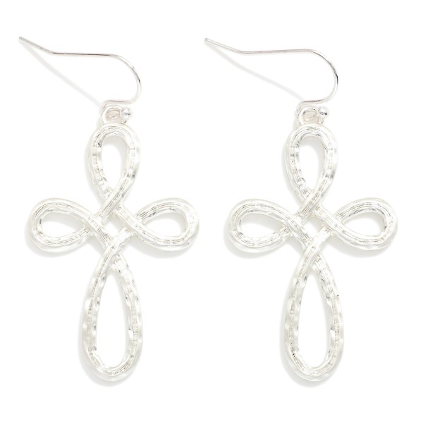 Metal Tone Textured Infinity Cross Drop Earring

- Approximately 2" L 