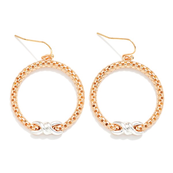 Metal Tone Mesh Hoop Earrings Featuring Knotted Metal Detail 

- Approximately 1.75" L