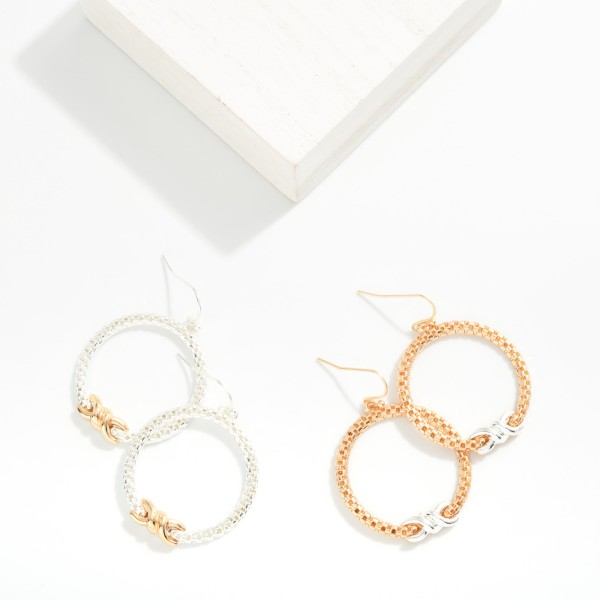 Metal Tone Mesh Hoop Earrings Featuring Knotted Metal Detail 

- Approximately 1.75" L