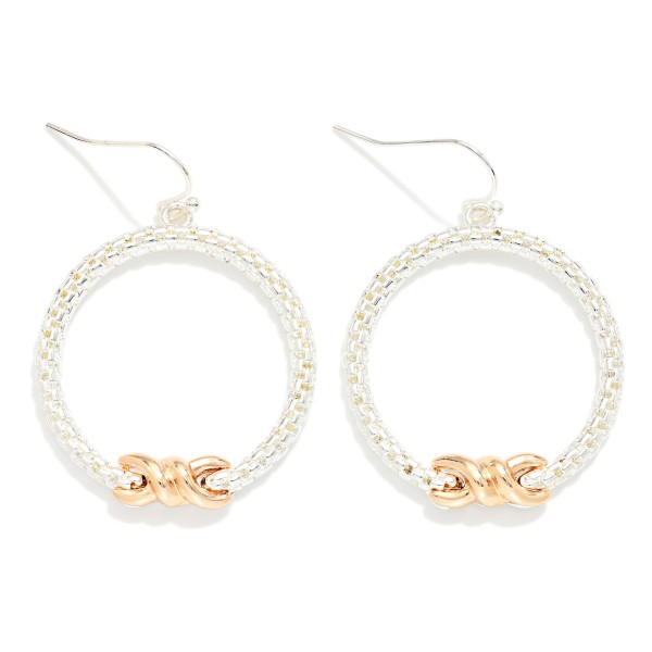Metal Tone Mesh Hoop Earrings Featuring Knotted Metal Detail 

- Approximately 1.75" L