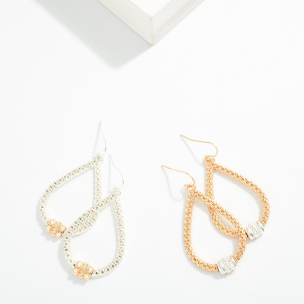Linked Metal Tone Teardrop Drop Earrings With Two Tone Detail 

- Approximately 2" L 