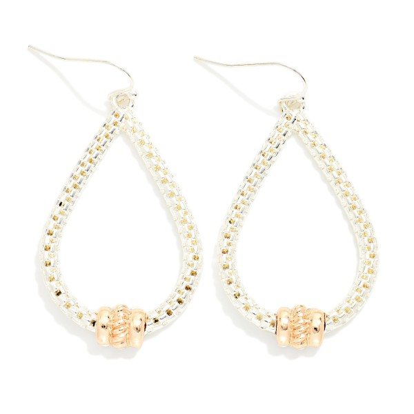 Linked Metal Tone Teardrop Drop Earrings With Two Tone Detail 

- Approximately 2" L 