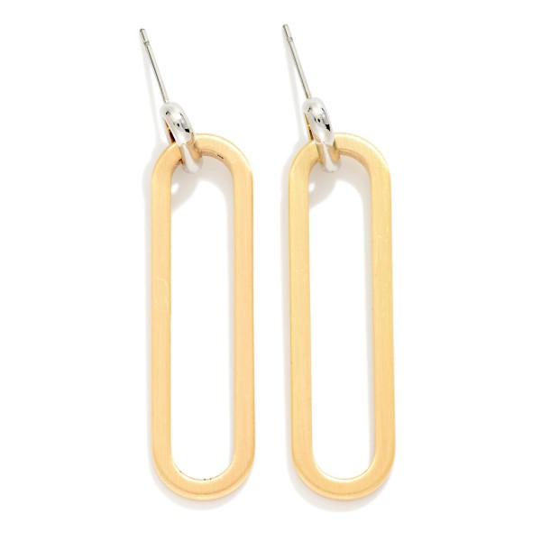 Long Metal Tone Oval Post Drop Earrings 

- Approximately 1.75" L