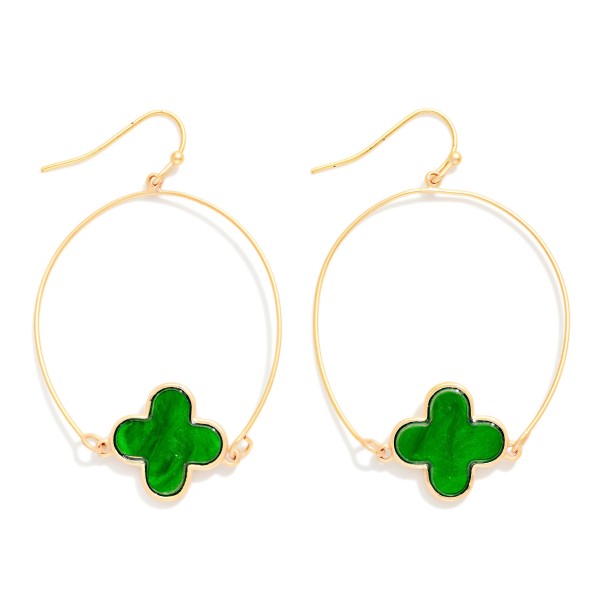 Metal Hoop Drop Earrings Featuring Acetate Clover Station 

- Approximately 2.25" L