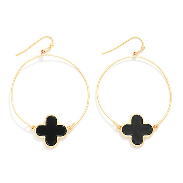 Metal Hoop Drop Earrings Featuring Acetate Clover Station 

- Approximately 2.25" L