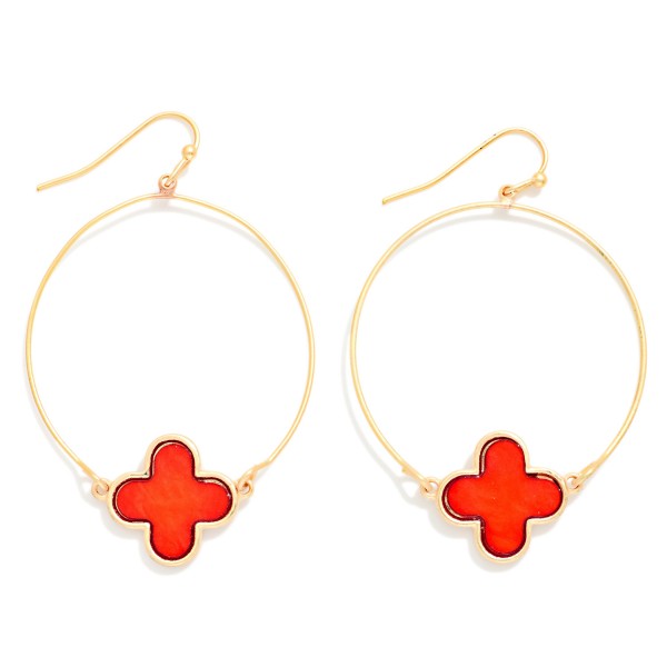 Metal Hoop Drop Earrings Featuring Acetate Clover Station 

- Approximately 2.25" L