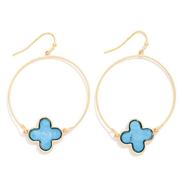 Metal Hoop Drop Earrings Featuring Acetate Clover Station 

- Approximately 2.25" L