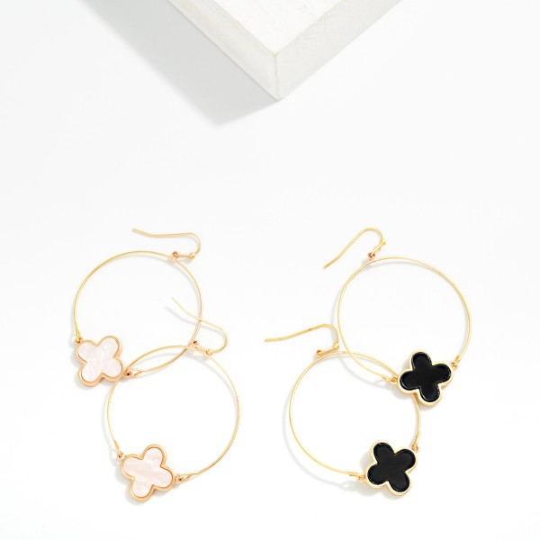 Metal Hoop Drop Earrings Featuring Acetate Clover Station 

- Approximately 2.25" L
