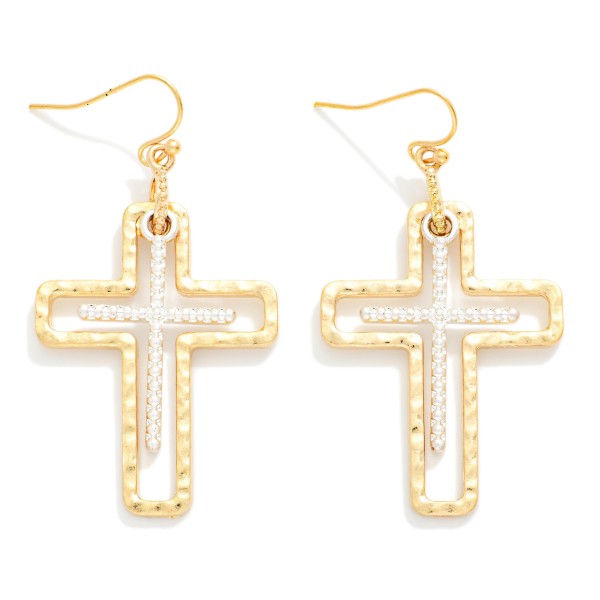 Nesting Textured Metal Crosses Drop Earrings 

- APproximately 2" L