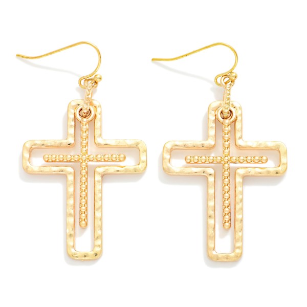 Nesting Textured Metal Crosses Drop Earrings 

- APproximately 2" L