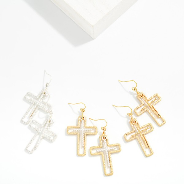 Nesting Textured Metal Crosses Drop Earrings 

- APproximately 2" L