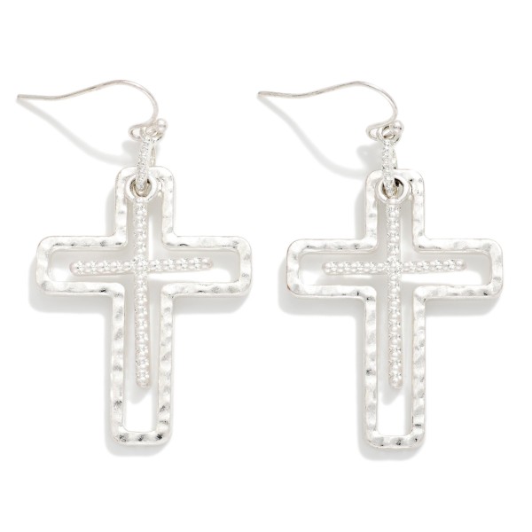 Nesting Textured Metal Crosses Drop Earrings 

- APproximately 2" L
