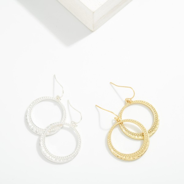 Textured Metal Tone Hoop Drop Earring 

- Approximately 1.5" L 