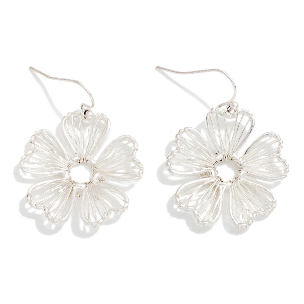 Metal Tone Wire Wrapped Flower Drop Earrings 

- Approximately 1.5" L