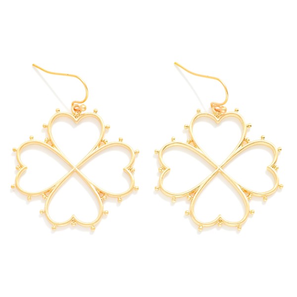 Studded Metal Tone Hearts Clover Drop Earrings 

- Approximately 1.75" L