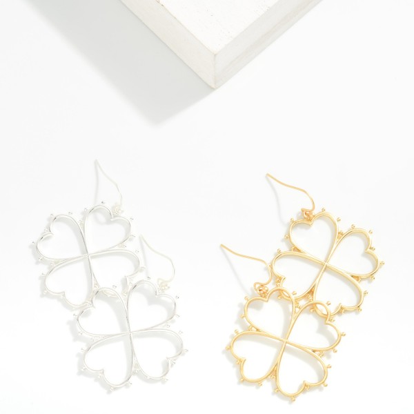 Studded Metal Tone Hearts Clover Drop Earrings 

- Approximately 1.75" L
