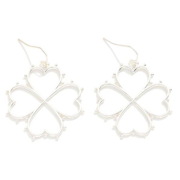 Studded Metal Tone Hearts Clover Drop Earrings 

- Approximately 1.75" L