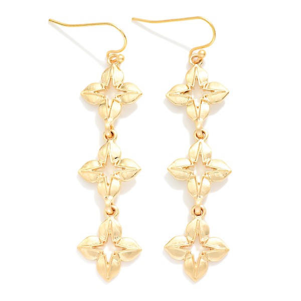 Linked Brushed Metal Clover Drop Earrings 

- Approximately 2.5" L