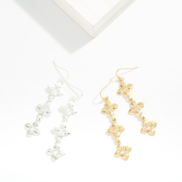 Linked Brushed Metal Clover Drop Earrings 

- Approximately 2.5" L