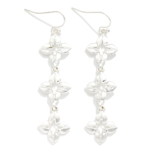 Linked Brushed Metal Clover Drop Earrings 

- Approximately 2.5" L