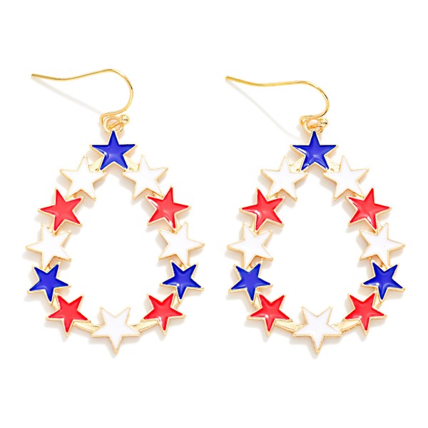 Enamel Americana Teardrop Star Drop Earring 

- Approximately 2" L 