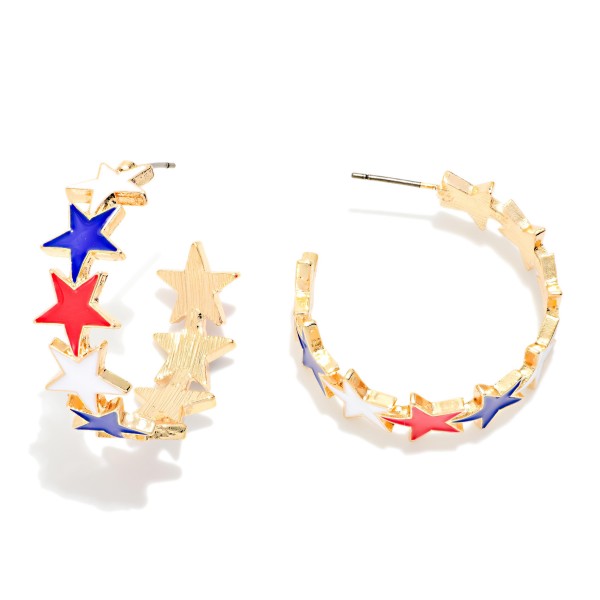 Enamel Americana Hoop Drop Earring Featuring Stars 

- Approximately 1.05" L 