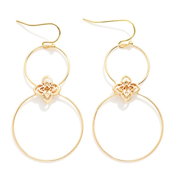 Linked Metal Tone Hoops Drop Earrings With Clover Details 

- Approximately 2" L
