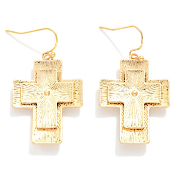 Layered Brushed Metal Tone Cross Drop Earrings 

- Approximately 1.5" L