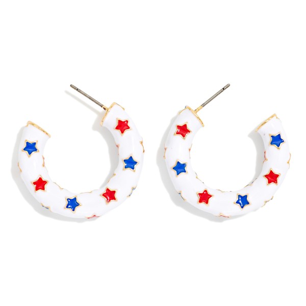 Enamel Americana Hoop Drop Earrings Featuring Stars

- Approximately 1" D