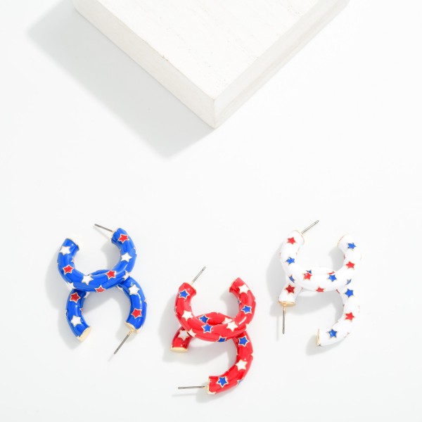 Enamel Americana Hoop Drop Earrings Featuring Stars

- Approximately 1" D