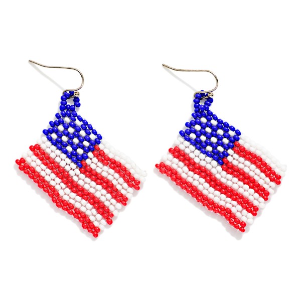 Seed Beaded American Flag Drop Earrings 

- Approximately 2" L