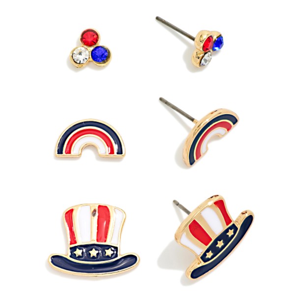Set Of Three Americana Stud Earrings 

- Approximately .25" L - .5" L