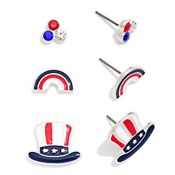 Set Of Three Americana Stud Earrings 

- Approximately .25" L - .5" L