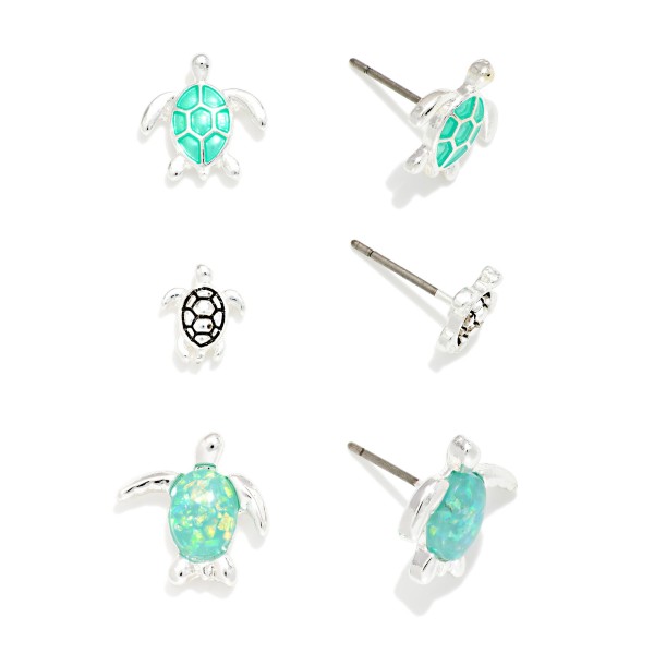 Set Of Three Metal Tone & Acetate Starfish Stud Earrings 

- Approximately .25" L