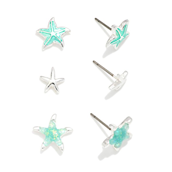 Set Of Three Metal Tone & Acetate Starfish Stud Earrings 

- Approximately .25" L