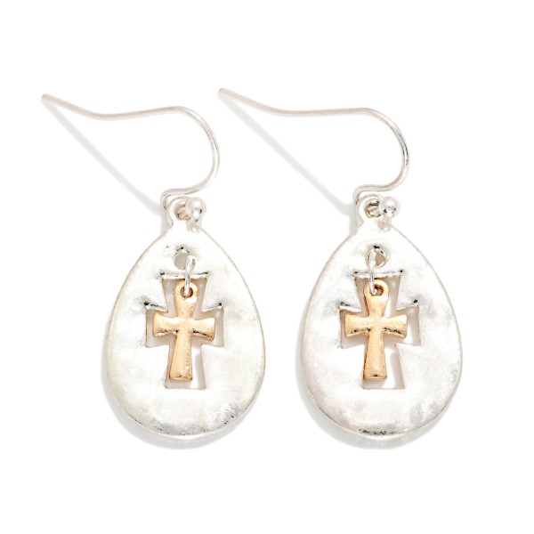 Metal Tone Nesting Cross Teardrop Drop Earring 

- Approximately 1.05" L