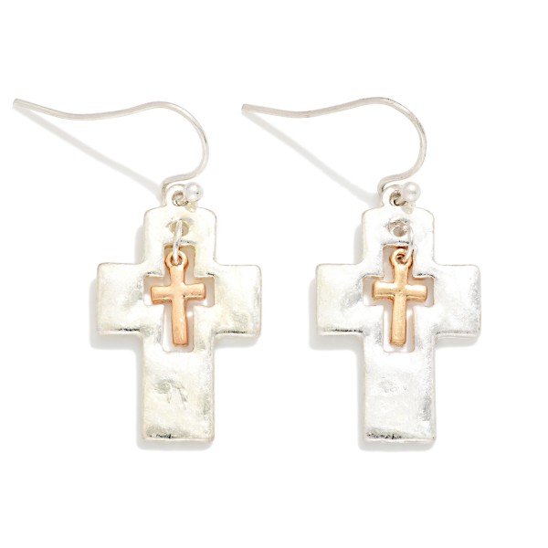 Metal Tone Nesting Cross Drop Earring 

- Approximately 1.5" L