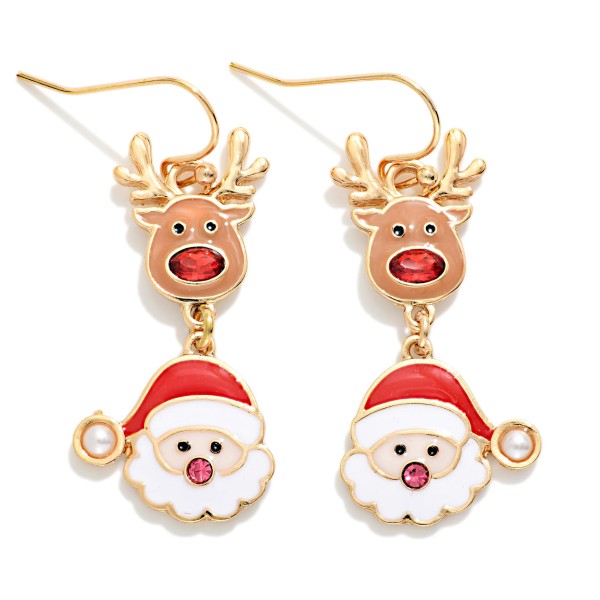 Linked Enamel Reindeer & Santa Claus Drop Earrings 

- Approximately 1.5" L