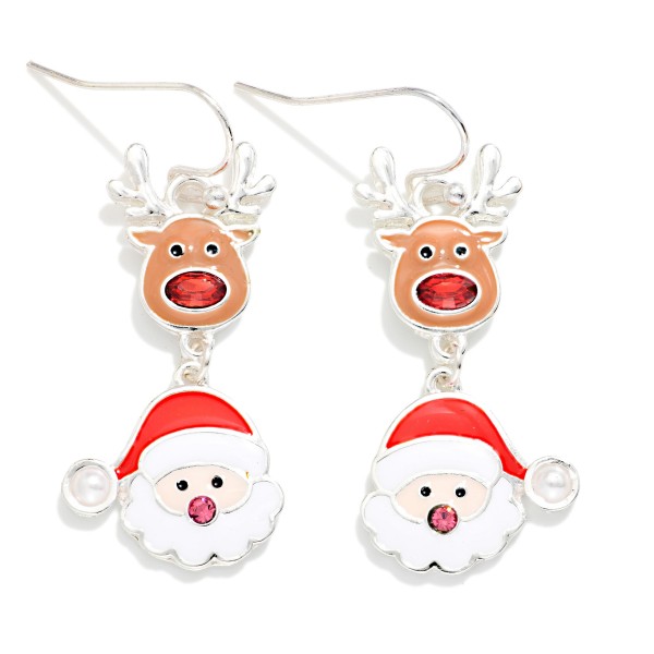 Linked Enamel Reindeer & Santa Claus Drop Earrings 

- Approximately 1.5" L