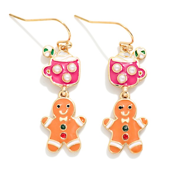 Linked Enamel Hot Coco & Gingerbread Man Drop Earrings 

- Approximately 1.25" L
