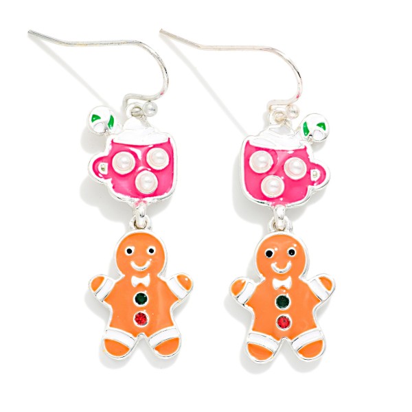 Linked Enamel Hot Coco & Gingerbread Man Drop Earrings 

- Approximately 1.25" L